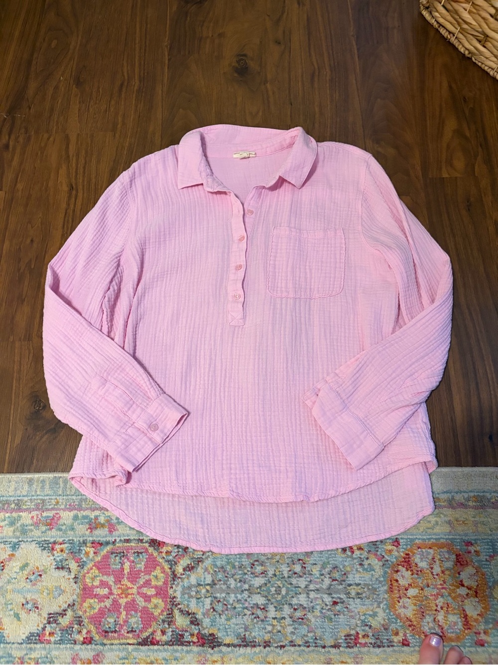 a.n.a Light Pink Gauzy Button-Down Pullover Shirt